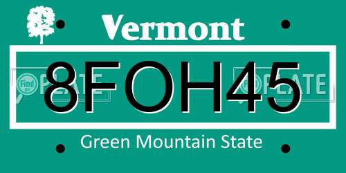 8FOH45 Vermont License Plate