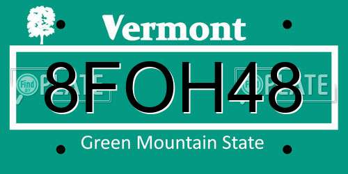 8FOH48 Vermont License Plate