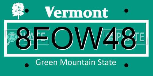 8FOW48 Vermont License Plate