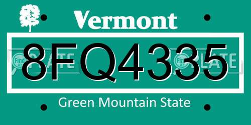8FQ4335 Vermont License Plate