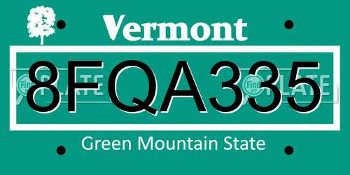8FQA335 Vermont License Plate