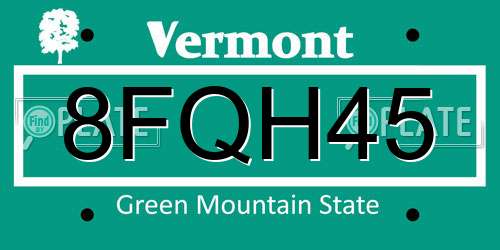 8FQH45 Vermont License Plate