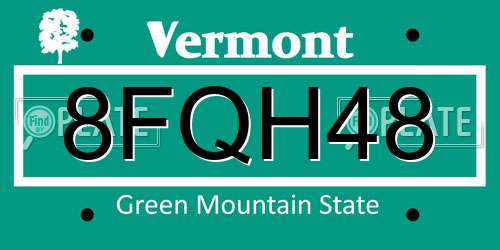 8FQH48 Vermont License Plate