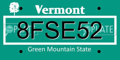 8FSE52 Vermont License Plate
