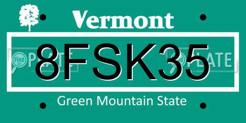 8FSK35 Vermont License Plate