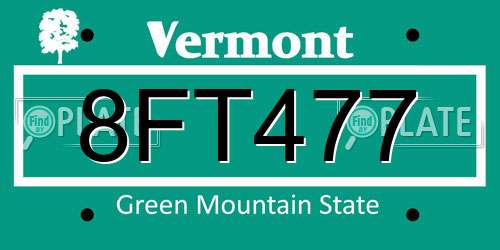 8FT477 Vermont License Plate