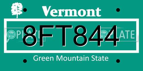 8FT844 Vermont License Plate