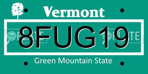 8FUG19 Vermont License Plate