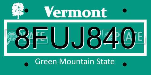 8FUJ840 Vermont License Plate