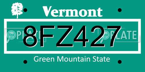 8FZ427 Vermont License Plate