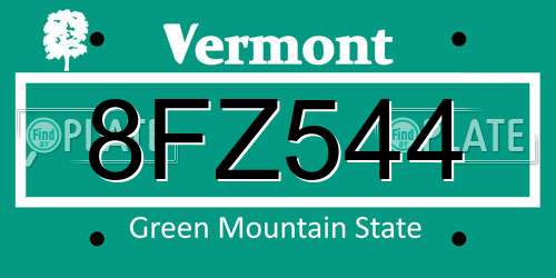 8FZ544 Vermont License Plate