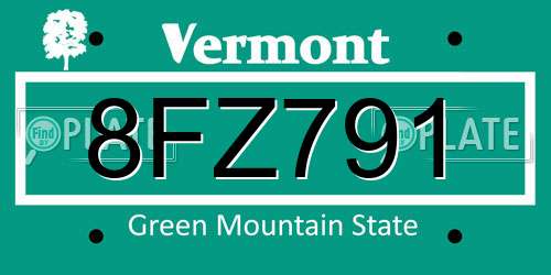 8FZ791 Vermont License Plate