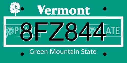 8FZ844 Vermont License Plate