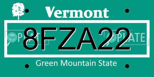8FZA22 Vermont License Plate