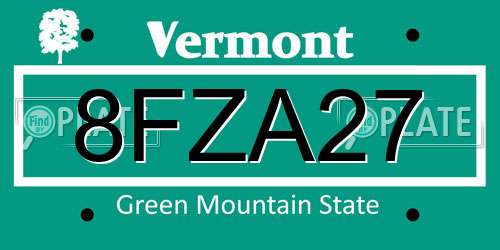 8FZA27 Vermont License Plate