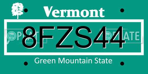8FZS44 Vermont License Plate