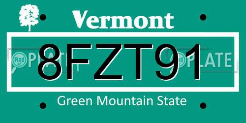 8FZT91 Vermont License Plate