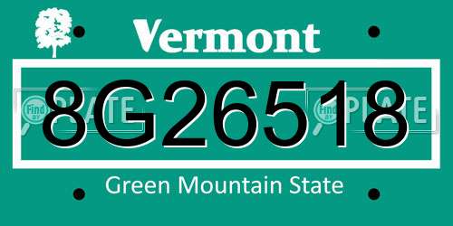 8G26518 Vermont License Plate