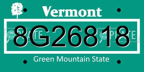 8G26818 Vermont License Plate