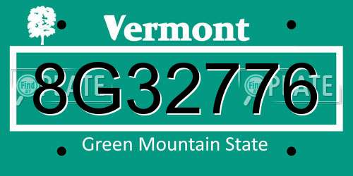 8G32776 Vermont License Plate