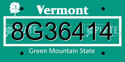 8G36414 Vermont License Plate
