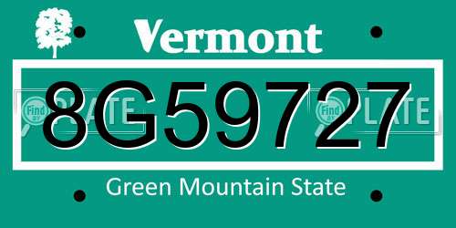 8G59727 Vermont License Plate