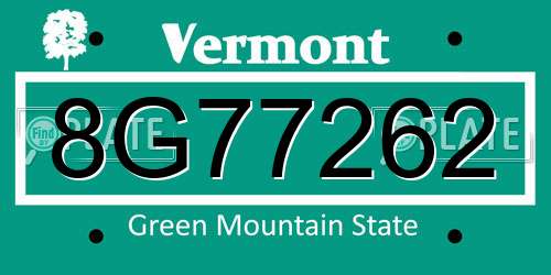 8G77262 Vermont License Plate