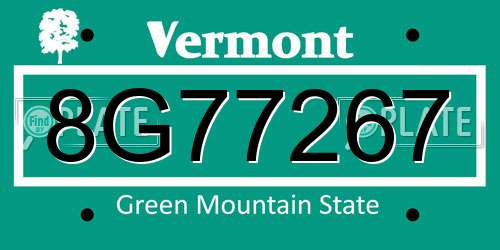 8G77267 Vermont License Plate
