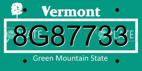 8G87733 Vermont License Plate