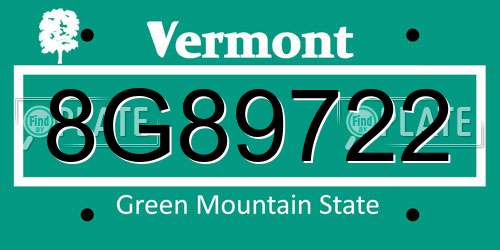 8G89722 Vermont License Plate