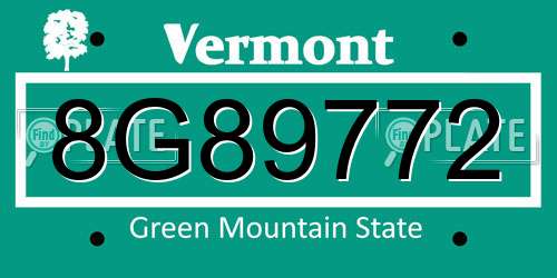 8G89772 Vermont License Plate