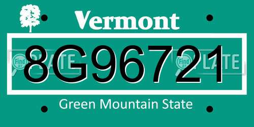 8G96721 Vermont License Plate