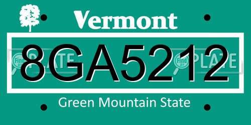 8GA5212 Vermont License Plate