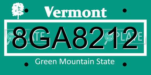 8GA8212 Vermont License Plate