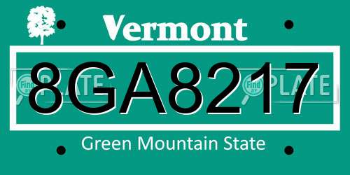8GA8217 Vermont License Plate