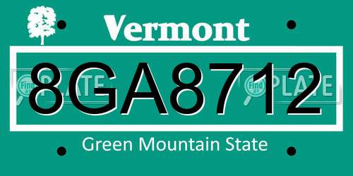 8GA8712 Vermont License Plate