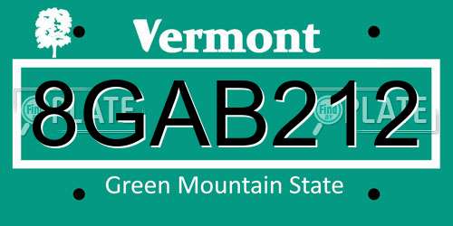 8GAB212 Vermont License Plate