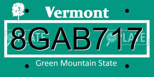 8GAB717 Vermont License Plate