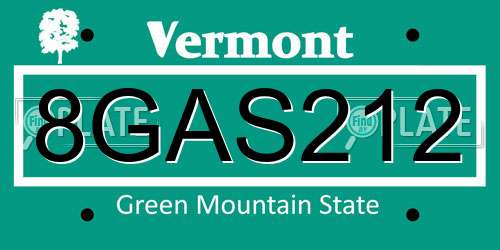 8GAS212 Vermont License Plate