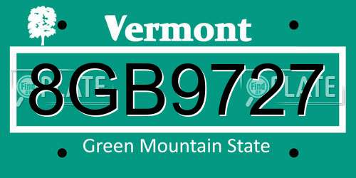 8GB9727 Vermont License Plate