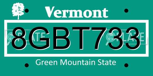 8GBT733 Vermont License Plate
