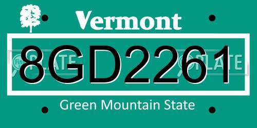 8GD2261 Vermont License Plate