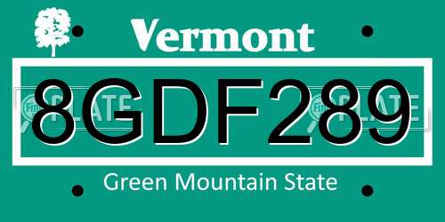 8GDF289 Vermont License Plate