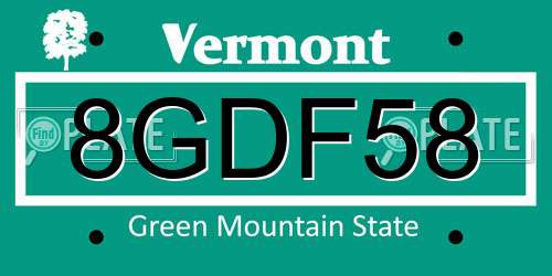 8GDF58 Vermont License Plate