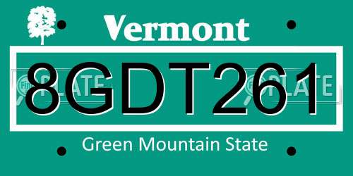 8GDT261 Vermont License Plate