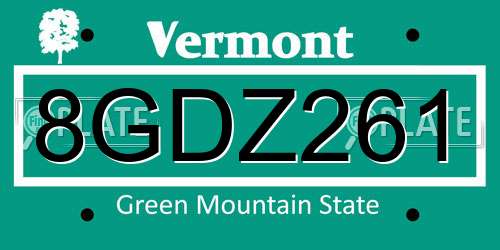 8GDZ261 Vermont License Plate