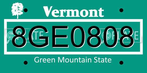 8GE0808 Vermont License Plate