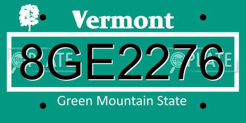 8GE2276 Vermont License Plate