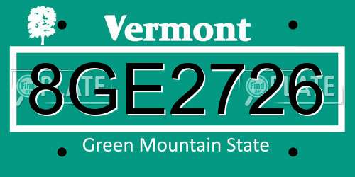 8GE2726 Vermont License Plate