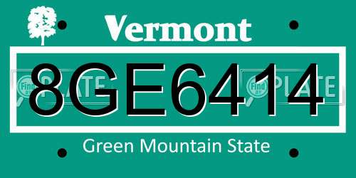 8GE6414 Vermont License Plate